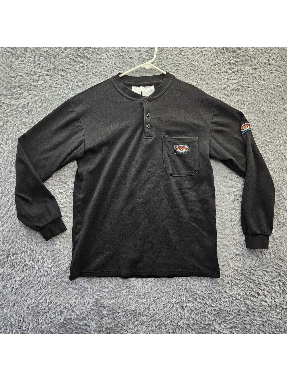 Rasco FR Black Flame Resistant Long Sleeve T Shirt Henley Large